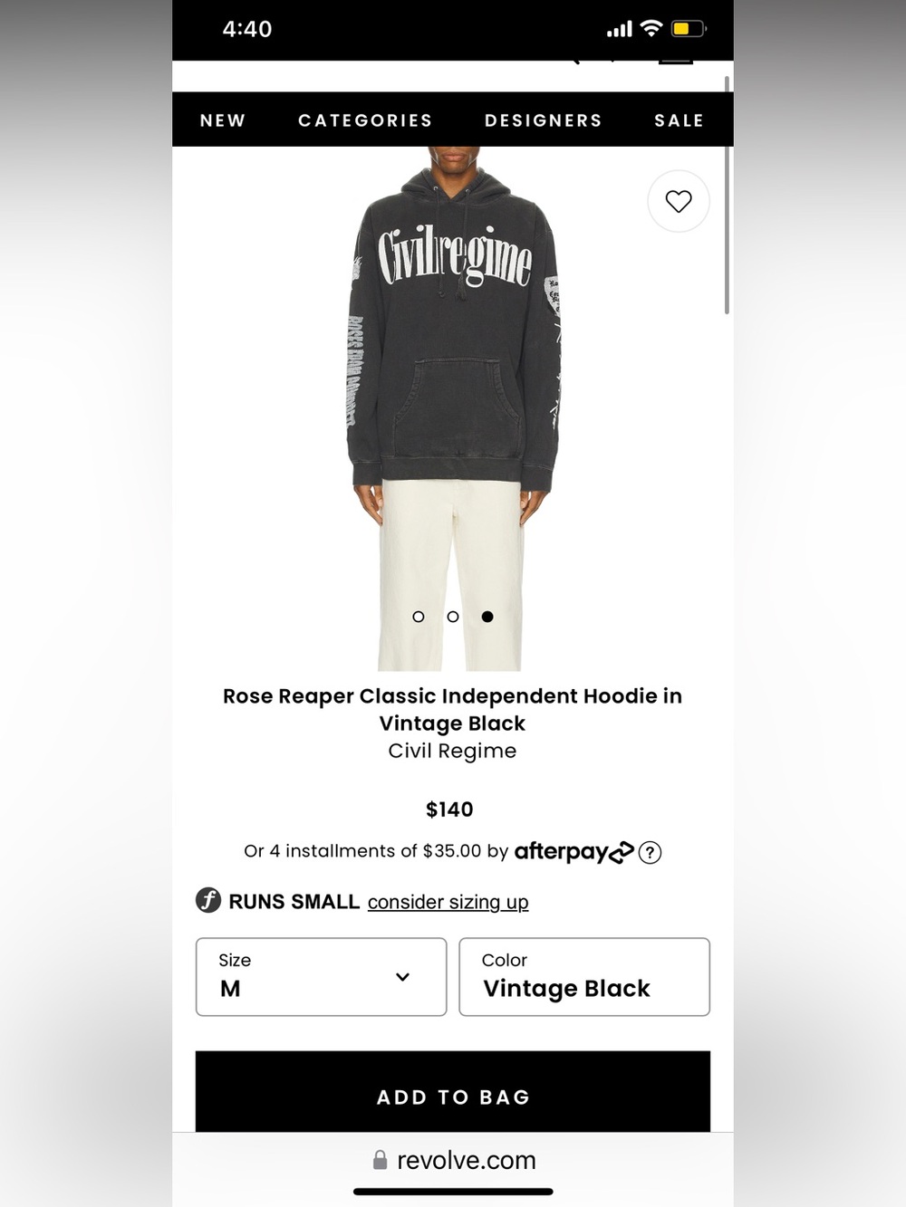 Civil Regime Rose Reaper Classic
Hoodie in Vintage NWT